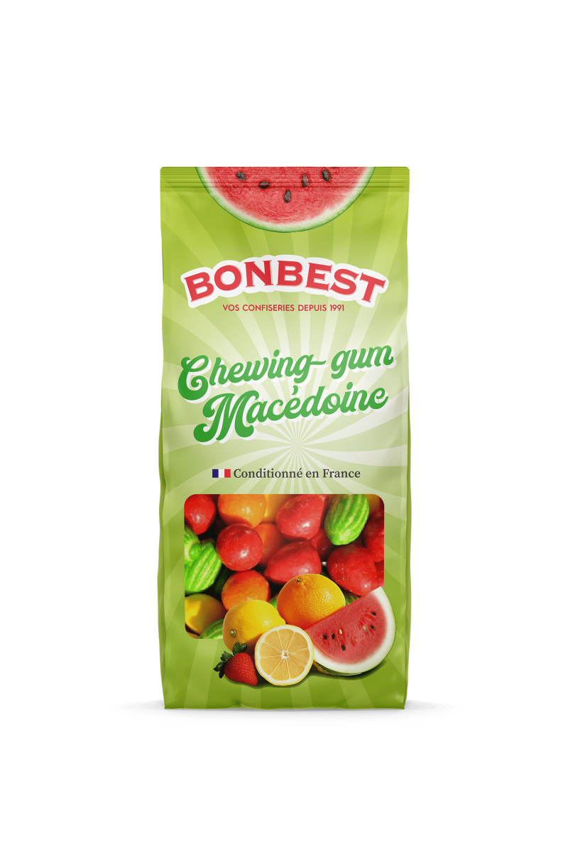 BONBEST Chewing-gum Macédoine (pastèque, citron, orange, fraise)